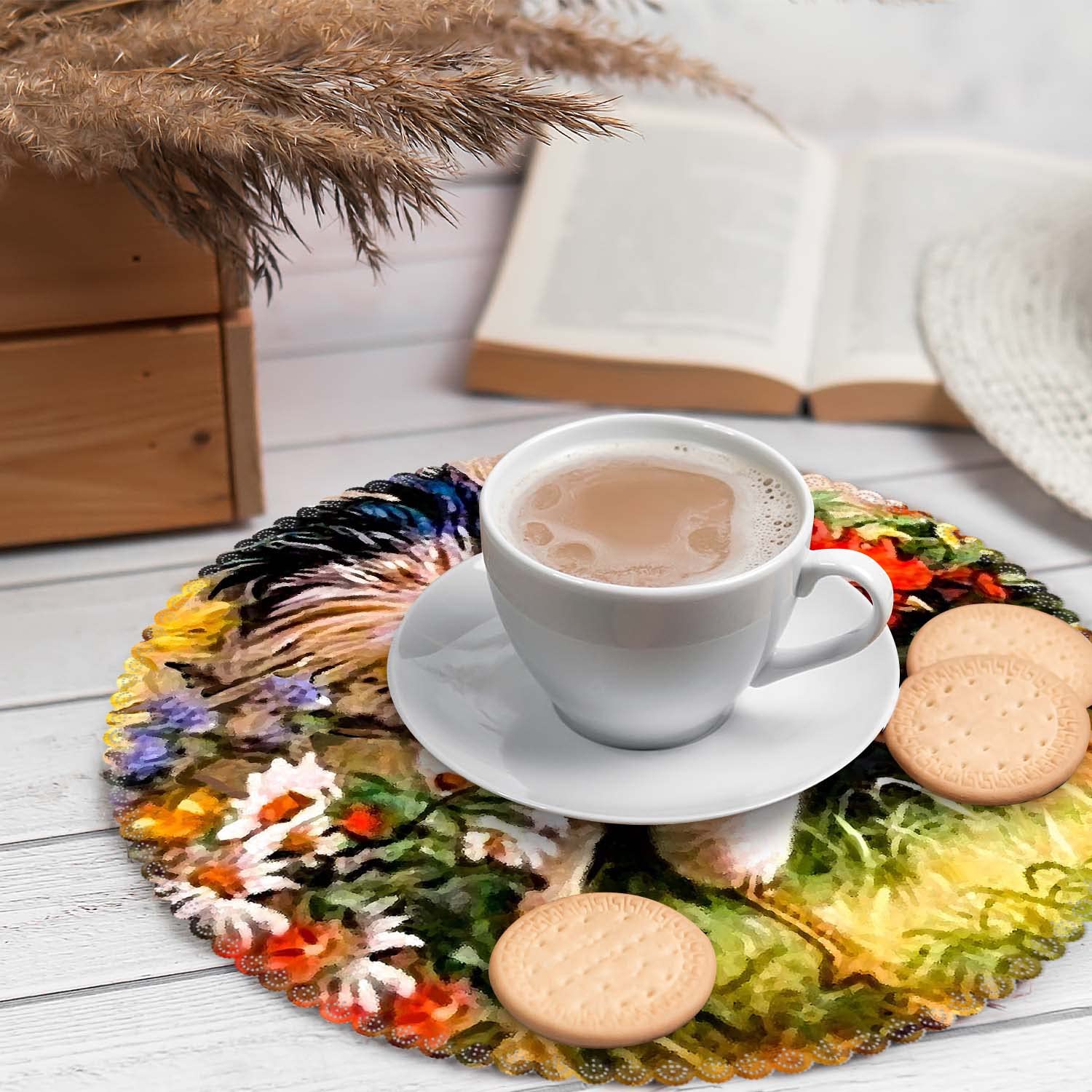 Round Heat Resistant Placemats Set of 4 - Washable Polyester Table Mats for Kitchen & Dining Room Decor - Rooster Garden Design - Perfect for Everyday Meals, Dinner Parties, and Holiday Gatherings