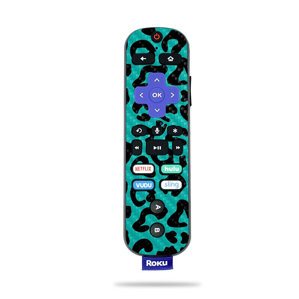 MightySkins Carbon Fiber Skin for Roku Ultra - Teal Leopard Design | Protective Durable Textured Vinyl Wrap | Easy to Apply & Remove | Made in USA | Perfect for Home Entertainment & Personalized Streaming Devices
