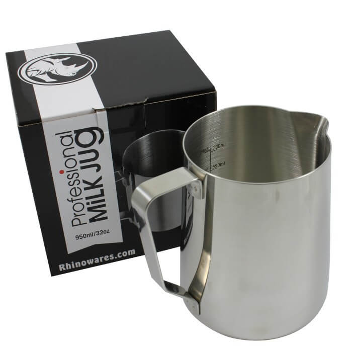 Rhinowares Professional Milk Frothing Pitcher - Barista Grade Stainless Steel Milk Jug for Latte, Cappuccino & Hot Chocolate - Perfect for Home & Cafe Use