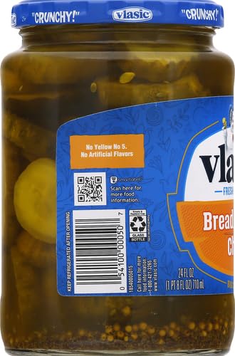 Vlasic Bread and Butter Pickle Chips - Keto Friendly, Low Carb, 24 Fl Oz Jar - Perfect for Sandwiches, Burgers & Snacking