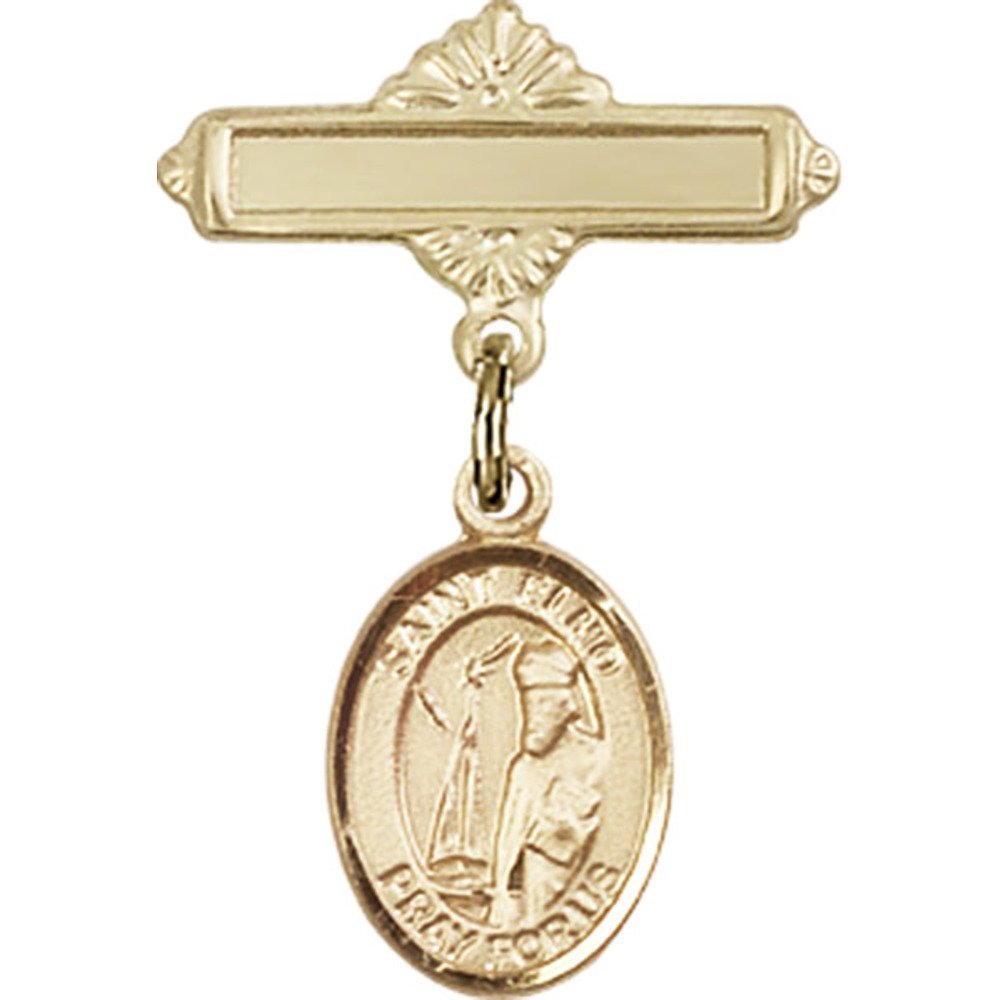1 X 5/8 Inch Gold Filled Baby Badge with St. Elmo Charm & Polished Pin - Perfect for Christening Gifts, Baby Showers & First Communion Keepsakes