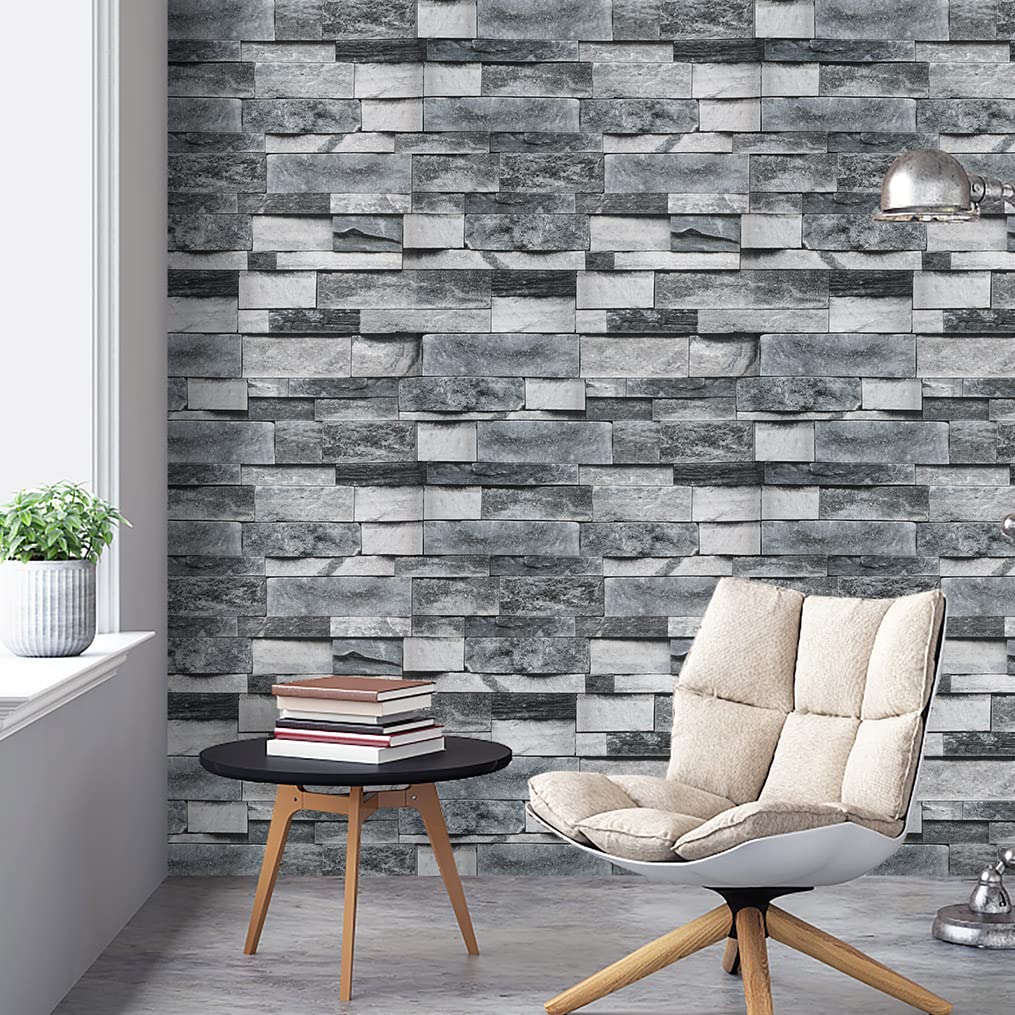 Timeet Grey Brick Peel and Stick Wallpaper - 17.7”x118” Self-Adhesive Removable Faux Stone Wallpaper - Vintage Textured Wall Covering for Home Decor | Perfect for Accent Walls, Bedrooms & Office Spaces
