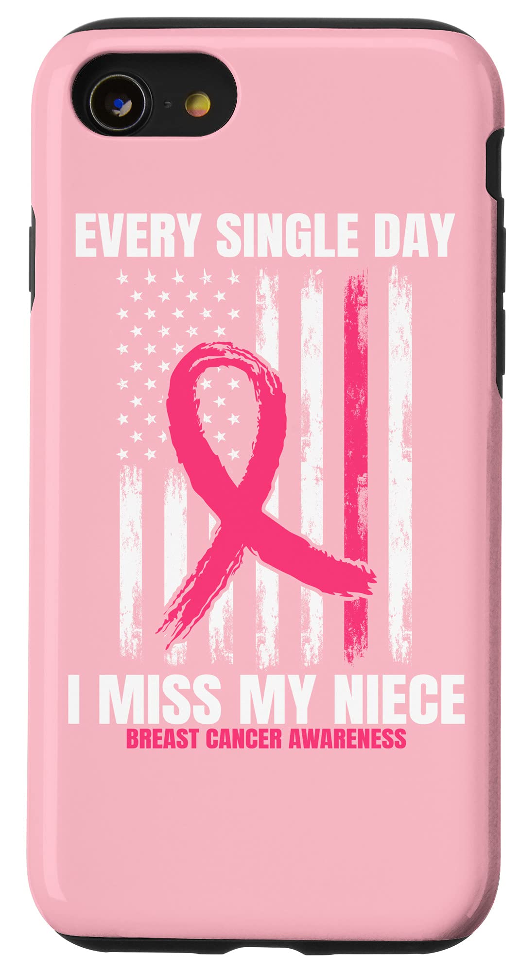 iPhone SE (2020) / 7 / 8 Pink Ribbon Breast Cancer Awareness Phone Case with American Flag Design - Perfect for Supporting Cancer Awareness & Showing Patriotism