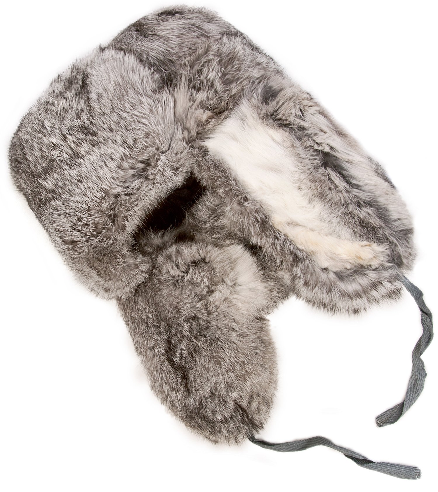 Rabbit Fur Ushanka Winter Hat for Men & Women - Gray Russian Army Style with Soviet Military Insignia - Warm Trapper Hat for Cold Weather, Outdoor Activities & Cosplay