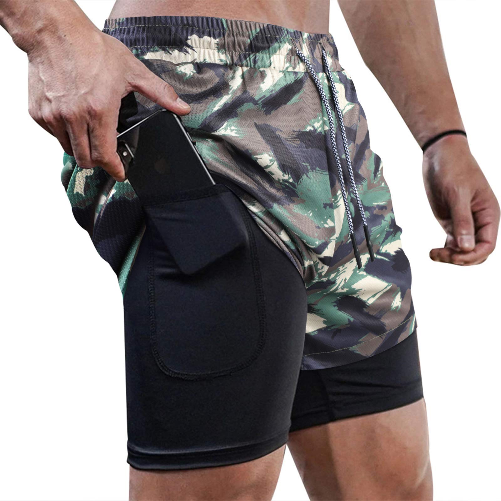 Surenow Men's Running Shorts - 2-in-1 Workout Shorts with Liner, 7-Inch Gym Yoga Athletic Shorts for Men | Perfect for Jogging, Training & Outdoor Sports Activities