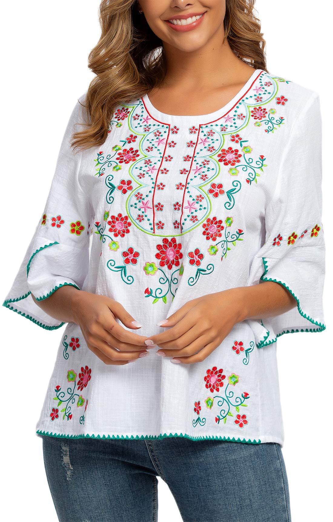 YZXDORWJ Women's & Girls' Embroidered Peasant Tops - Mexican Bohemian Blouses for Casual Wear, Festivals & Summer Outfits
