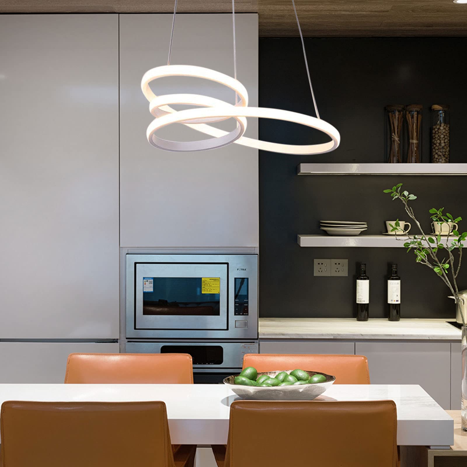 Modern LED Chandelier Ceiling Light - Adjustable Round Hanging Lamp with Unique Design for Bedroom, Living Room, Kitchen & Bar - White | Perfect for Dining Areas, Entryways & Home Decor