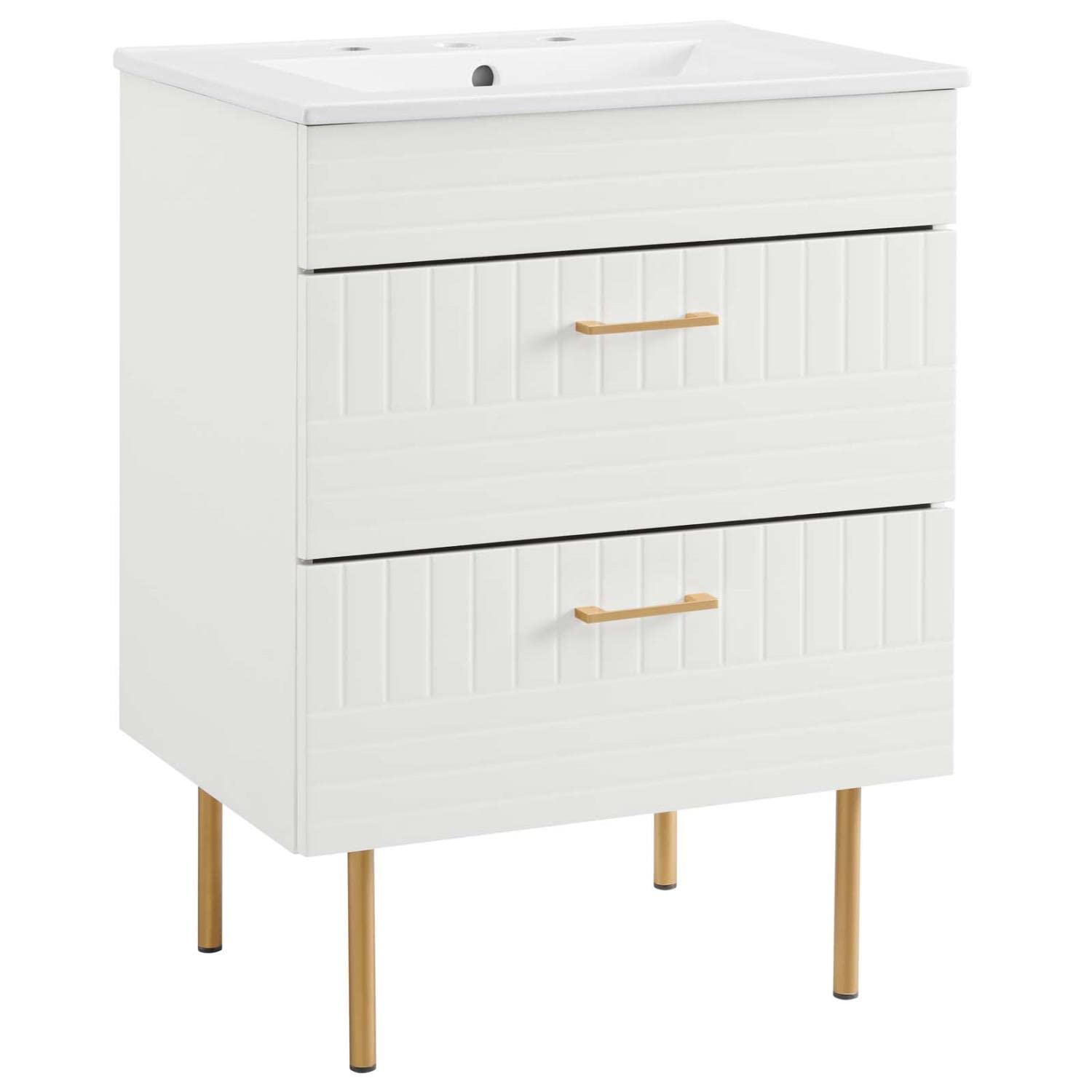 Modway Daybreak 24-Inch Bathroom Vanity with White Porcelain Sink - Modern Space-Saving Storage Solution for Small Bathrooms & Powder Rooms