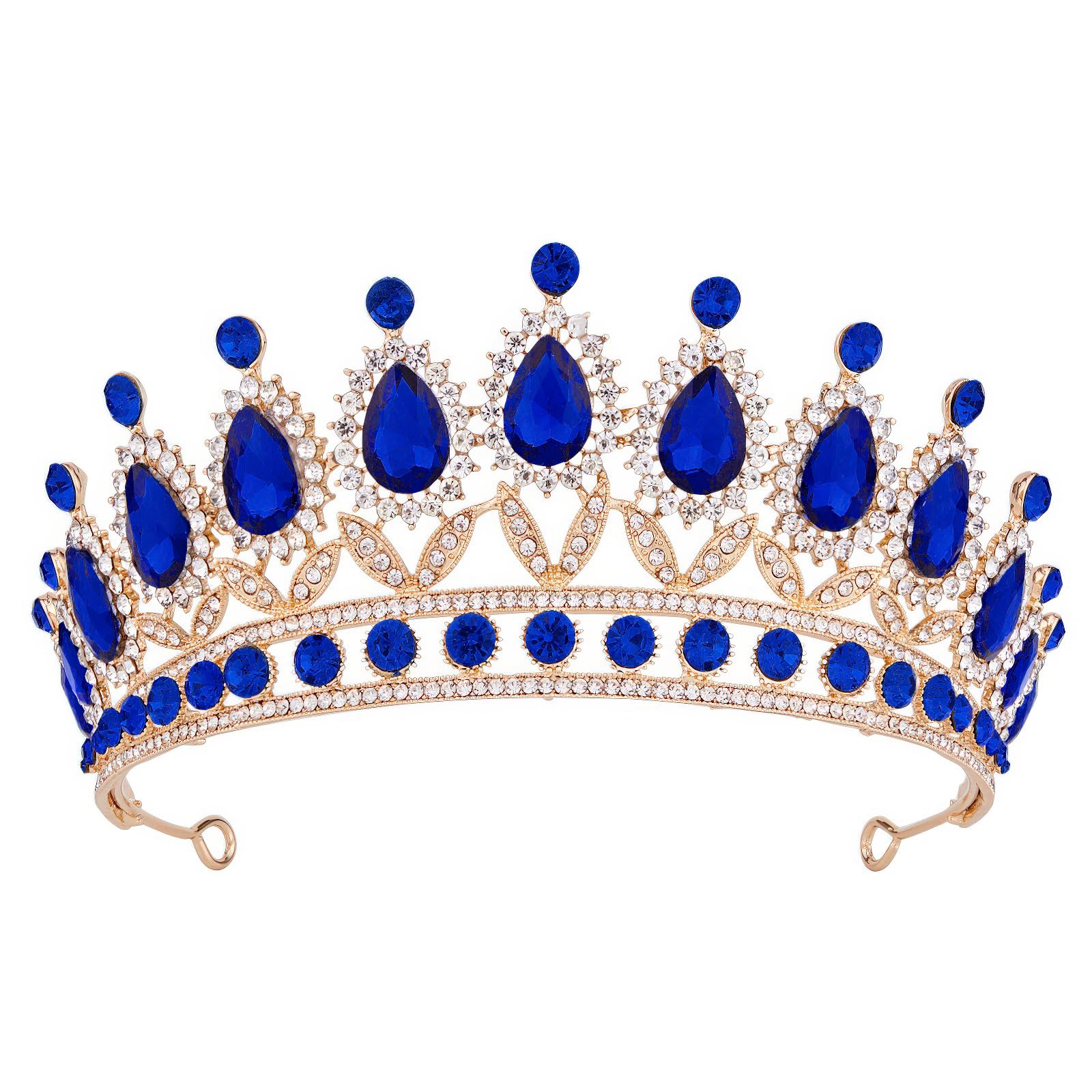 Vofler Gold Crown Tiara for Women - Royal Queen Rhinestone Headband with Blue Crystal Sapphire for Princess, Girls, Kids | Bridal, Birthday, Wedding, Pageant, Prom, Homecoming, Halloween Costume Party Accessories