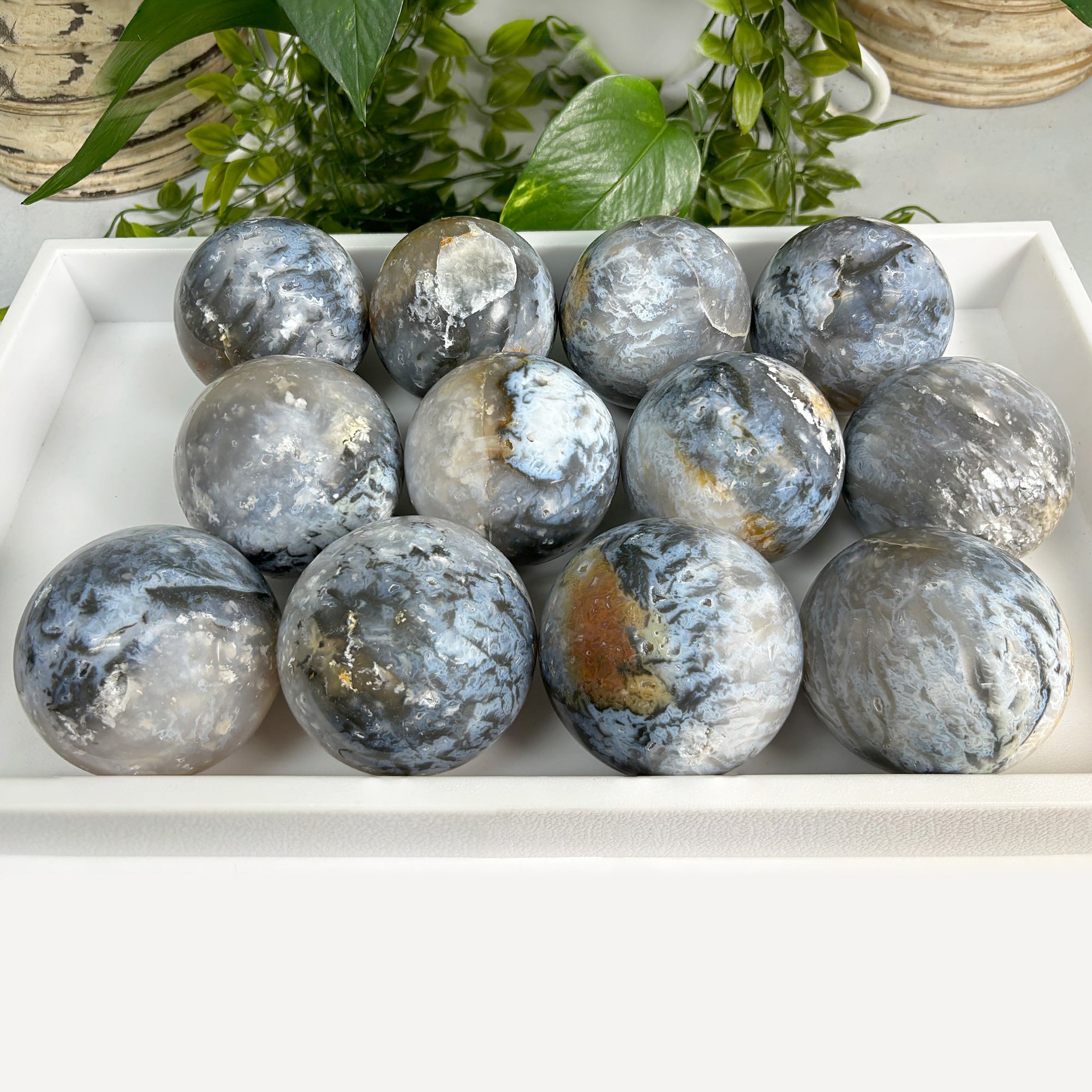 Polished Plume Agate Sphere - Natural Stone Decor Ball with Unique Patterns for Home Office Display, Mineral Specimen for Collectors | Feng Shui Decor, Meditation Stone, Gift Idea