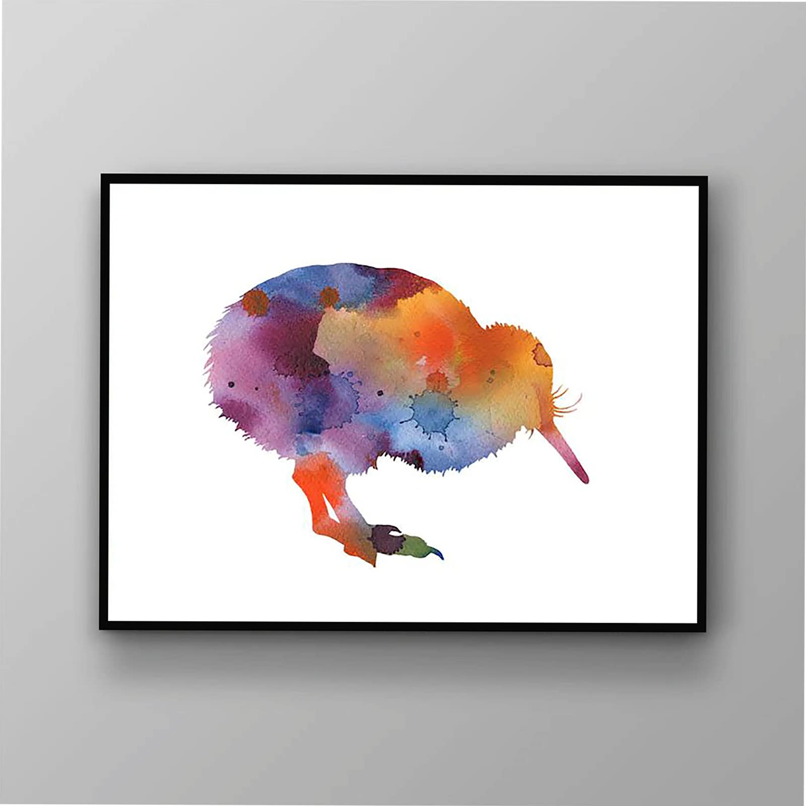 Kiwi Bird Abstract Watercolor Art Print - 8''x12'' Framed Wall Decor for Cafe, Bedroom & Bathroom - Modern Home & Office Decor