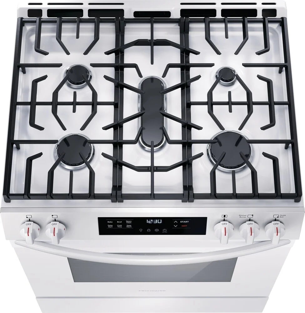 Frigidaire FCFG3062AW 30-Inch Gas Range with Steam Clean Function - White | Professional Kitchen Appliance for Baking, Roasting & Family Cooking