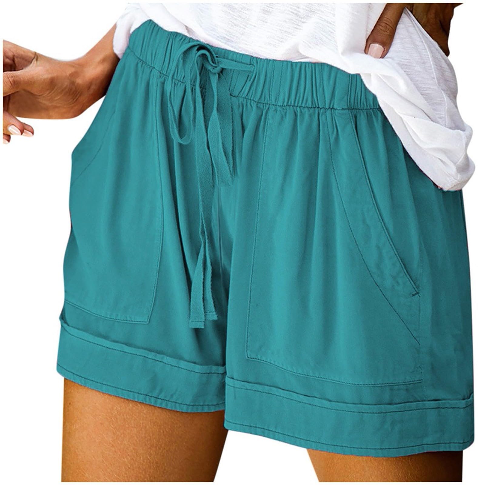 Women's Cotton Linen Shorts - Plus Size Summer Beach Shorts with Pockets for Casual Comfort