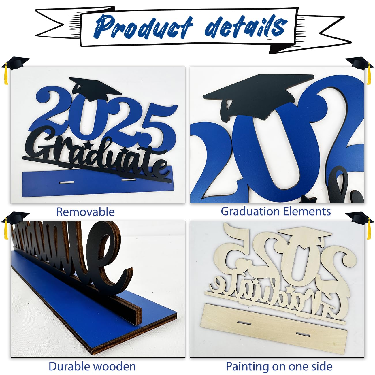 Class of 2025 Graduation Party Decorations - Wooden Table Centerpiece Sign (15.74x9.84 Inch) for Graduation Favors & Supplies - Perfect for High School/College Graduation Ceremonies, Photo Booths & Party Decor (Blue)