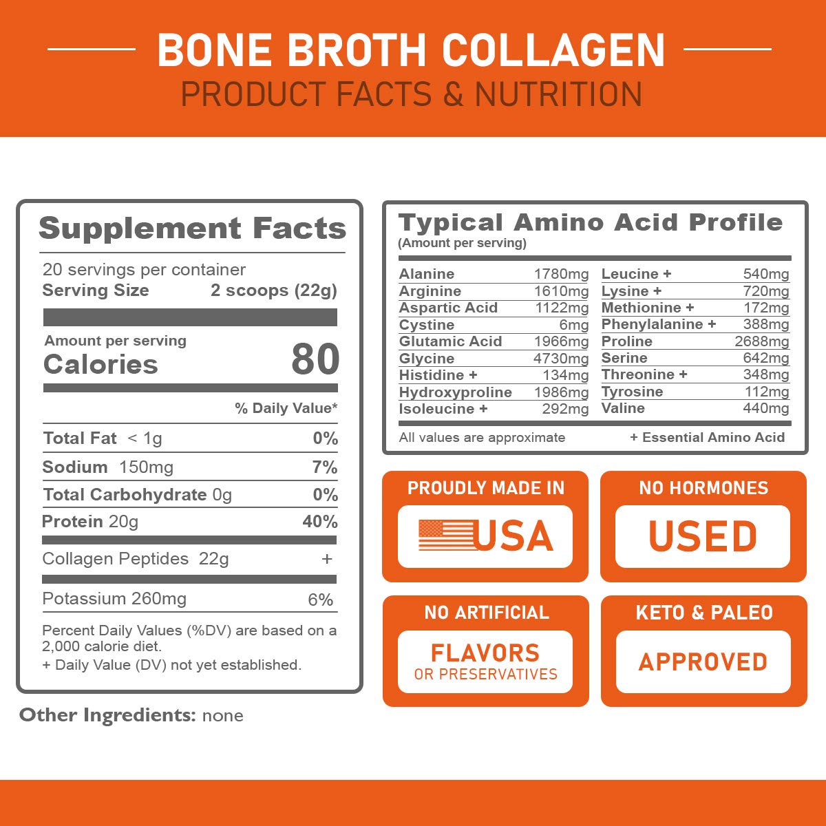 Grass-Fed Collagen Peptides Protein Powder - 100% Natural Bone Broth Collagen, Gluten Free, Dairy Free, Non-GMO, Paleo & Keto Friendly, 20g Protein per Serving, Unflavored (20 Servings) | Supports Joint Health, Skin Elasticity & Gut Wellness - Ideal for Smoothies, Coffee & Baking