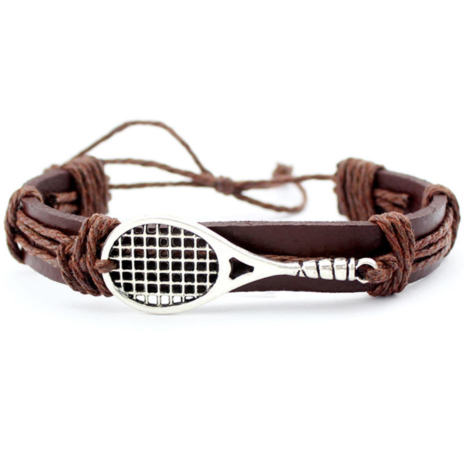 Handmade Braided Leather Rope Bracelet for Men & Women - Football Basketball Baseball Soccer Volleyball Tennis Sports Charm Bangle - Perfect Gift for Sports Fans & Athletes (Game Day, Workout, Casual Wear)