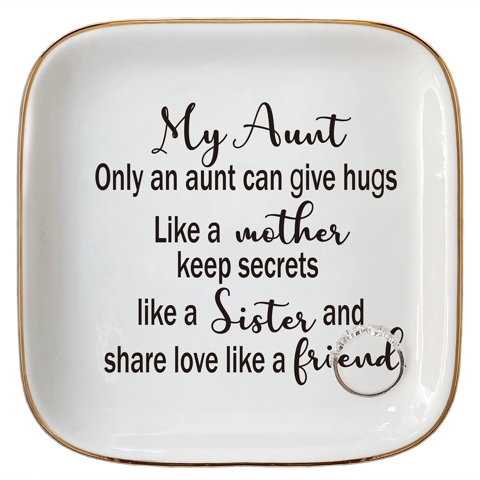Schwousi Aunt Gifts - Ceramic Trinket Dish & Ring Holder for Niece, Mother's Day, Birthday, Valentine's Day, Thanksgiving & Christmas | Perfect for Jewelry Storage, Home Decor & Thoughtful Gift Giving