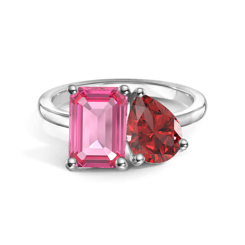 Personalized Pink Tourmaline Toi et Moi Ring - Custom Birthstone Anniversary Jewelry for Couples, Women's Romantic Gift for Valentine's Day, Engagement or Special Occasions