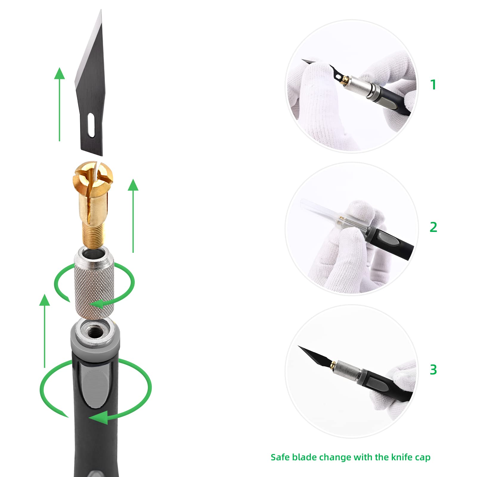 FOSHIO 2 Pack Precision Craft Knife Set with 20 Replacement Blades - Ergonomic Non-Slip Handle & Protective Cover - Perfect for Art, Scrapbooking, Stenciling, DIY Projects & Model Making (Grey)