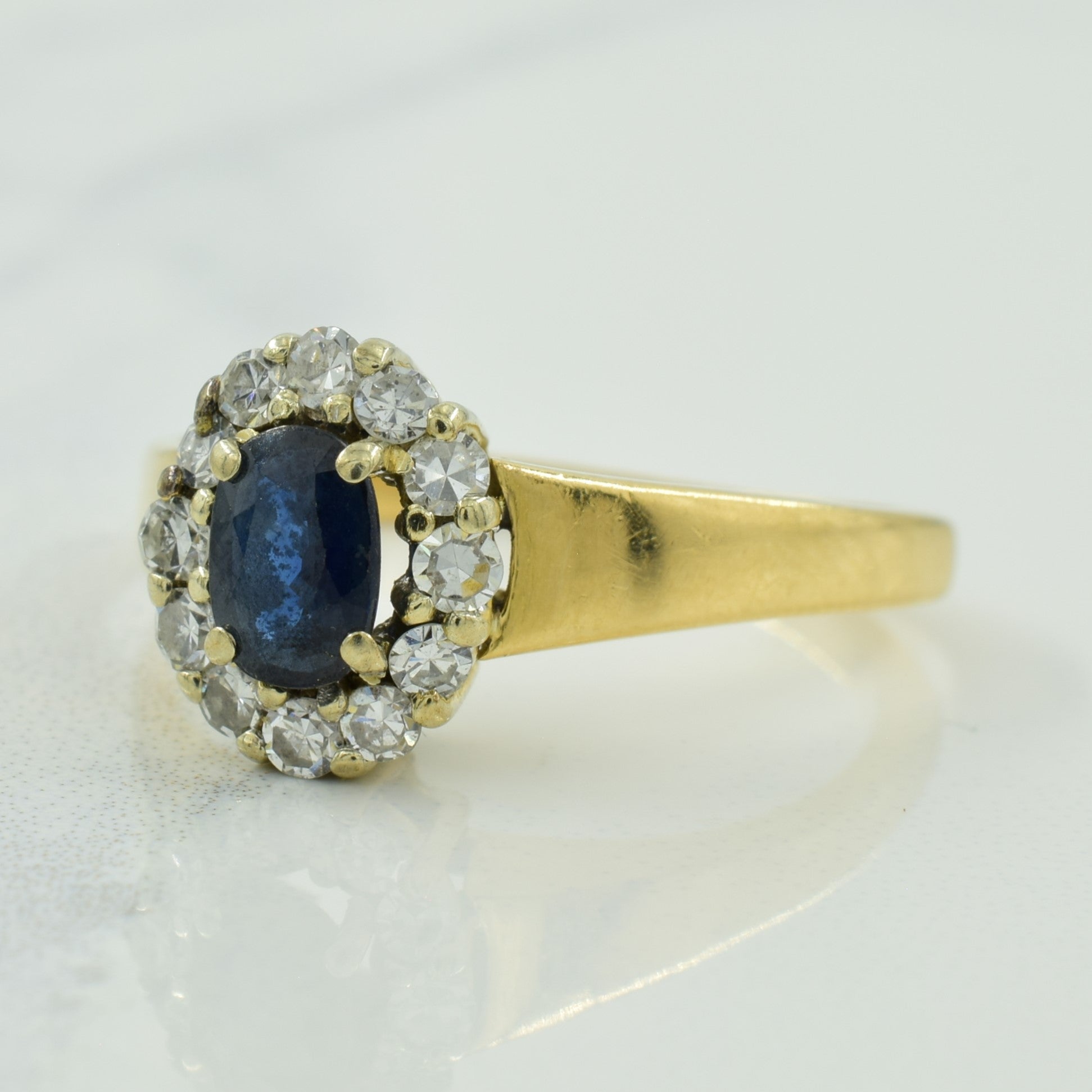 Blue Sapphire & Diamond Halo Engagement Ring - 0.50ct Center Stone, 0.36ctw Diamond Accents - Size 8 - Perfect for Proposals, Anniversaries & Special Occasions