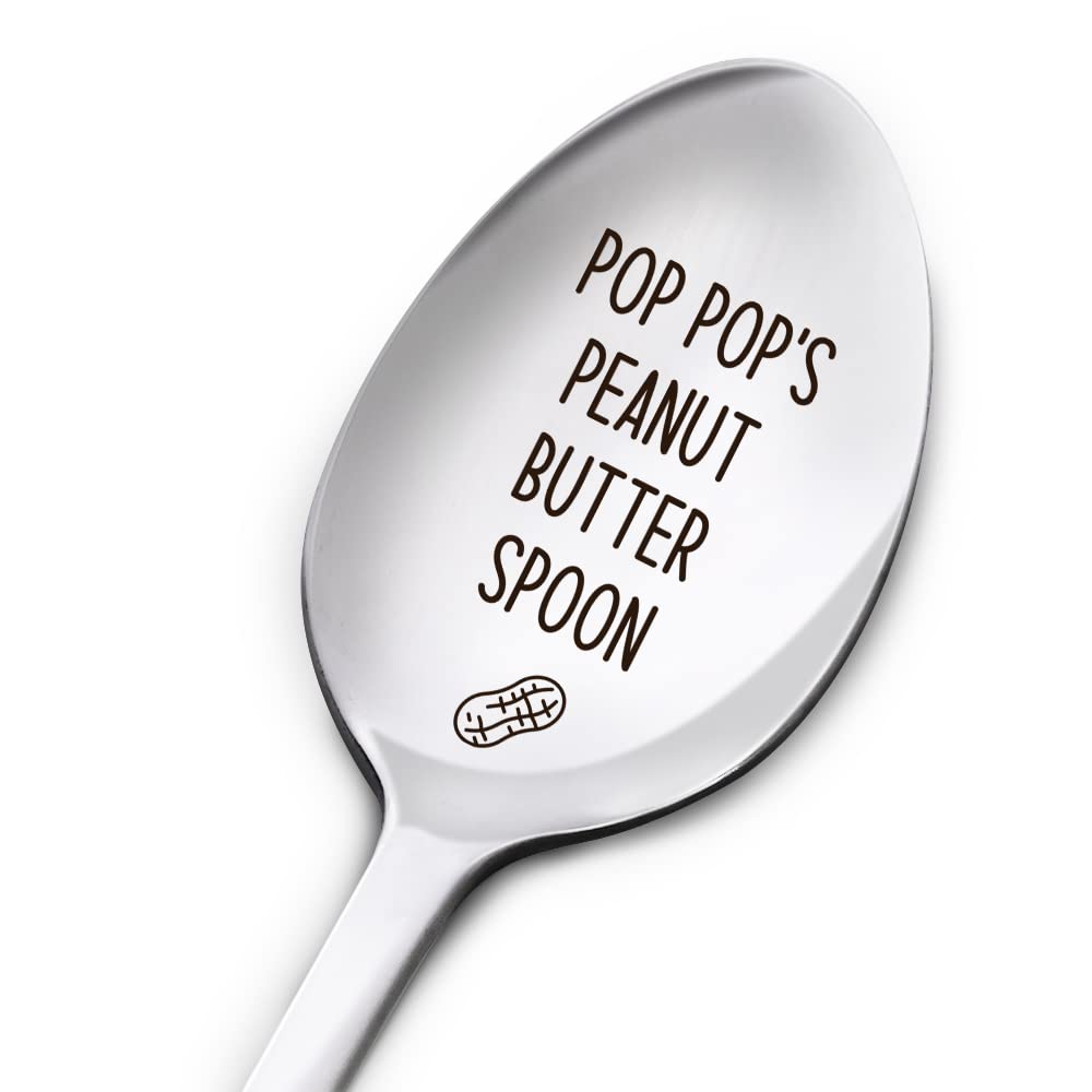 **Personalized Engraved Stainless Steel Peanut Butter Spoon - Unique Birthday, Christmas & Father's Day Gift for Grandpa, Dad - Thoughtful Present from Granddaughter, Grandson & Grandchildren - Perfect for Spreading Peanut Butter, Jelly & More**