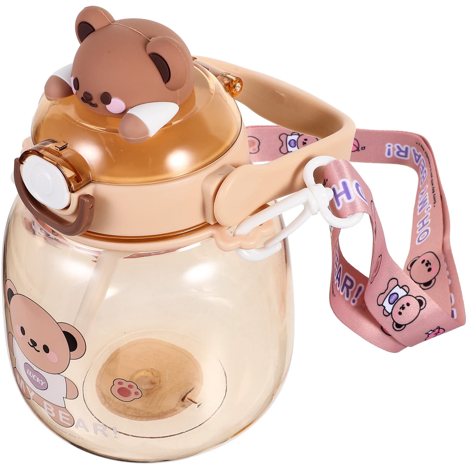 ibasenice Large Capacity Water Bottle - 32oz Leakproof Straw Cup with Cute Bear Design, Perfect for Hiking, Travel, Kids & Pregnant Women | BPA-Free PC Material for Summer Outdoor Activities