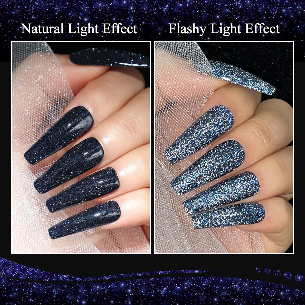 MIZHSE Diamond Gel Nail Polish Set - Reflective Glitter Nail Art Varnish with Sparkly Shine, Soak Off LED Lamp Manicure Kit for Beginners, DIY at Home (BD-005 Dark Blue) - Perfect for Parties, Weddings, Holidays & Nail Salon Quality Results