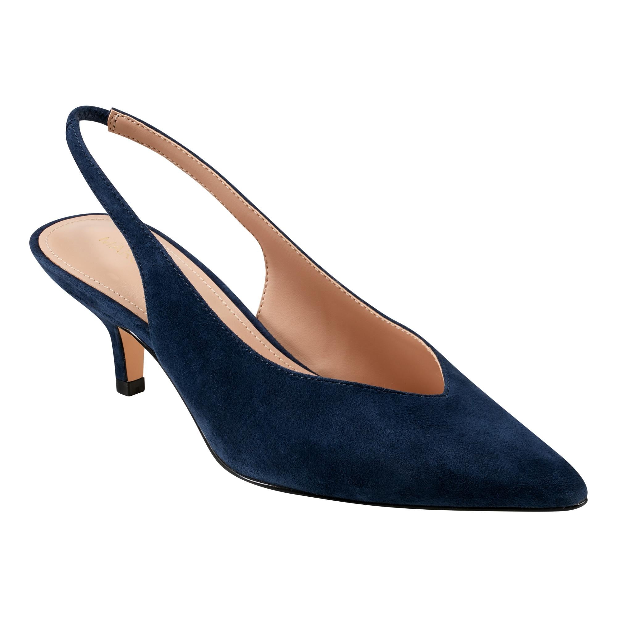 Marc Fisher Women's Labela Blue M Suede Ankle Boots - Comfortable Mid Heel Shoes for Work, Date Night & Fall Fashion