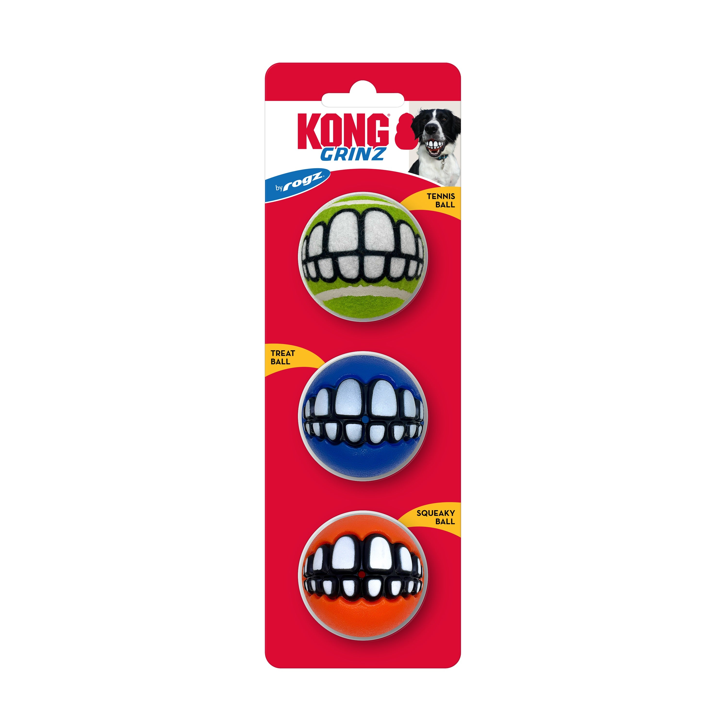 Kong Grinz Smile Balls - Durable Dog Chew Toys for Aggressive Chewers - Fun Interactive Pet Toys for Small & Large Dogs - Perfect for Playtime, Training & Stress Relief