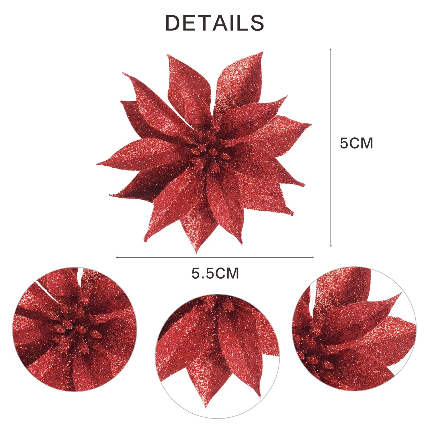 24 Pack Artificial Poinsettia Flowers - 3.75