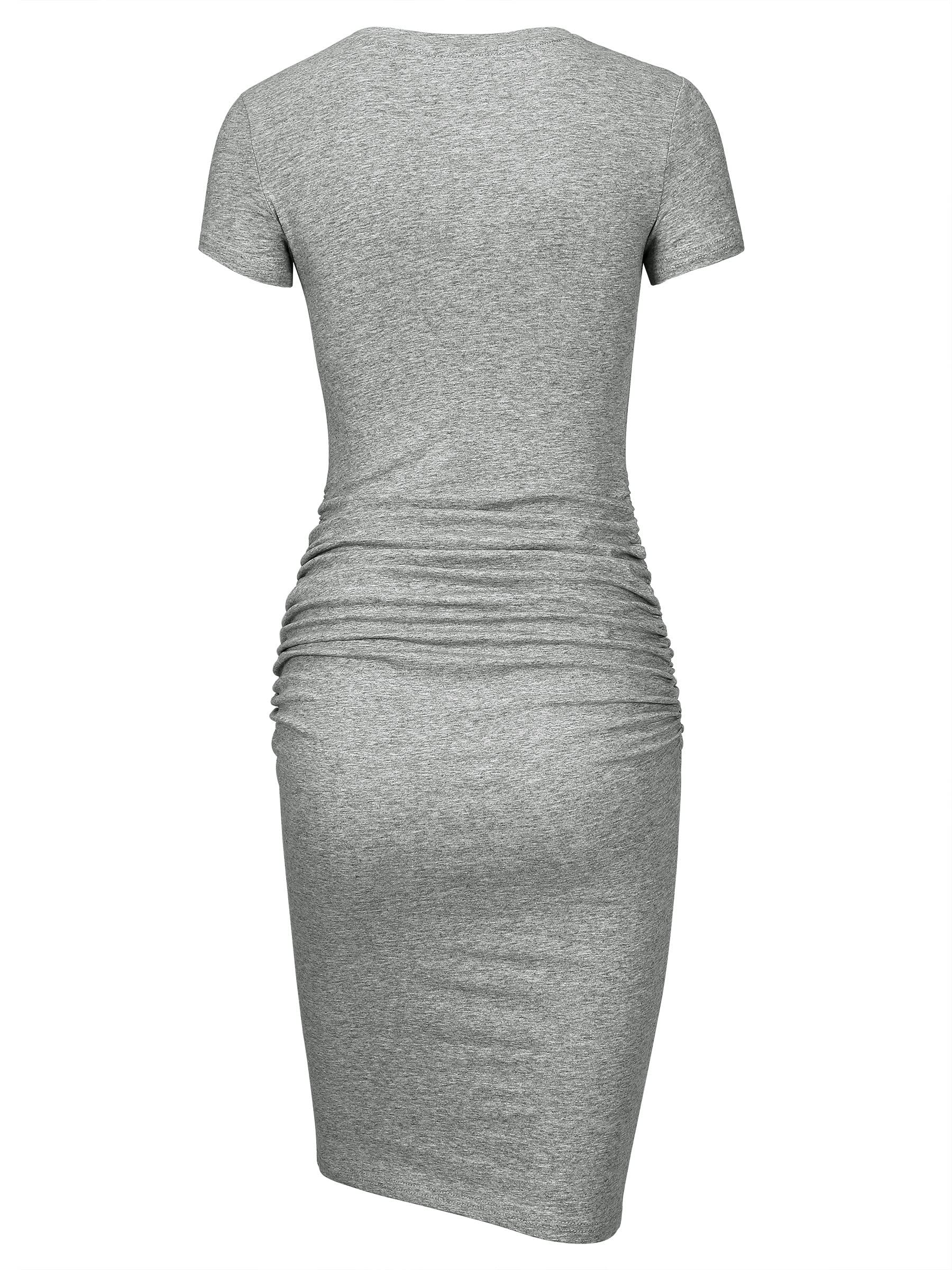 Laughido Women's Short Sleeve Ruched Bodycon Sundress - Knee Length T-Shirt Dress for Summer 2025 | Trendy Casual Outfit for Beach, Party & Daily Wear