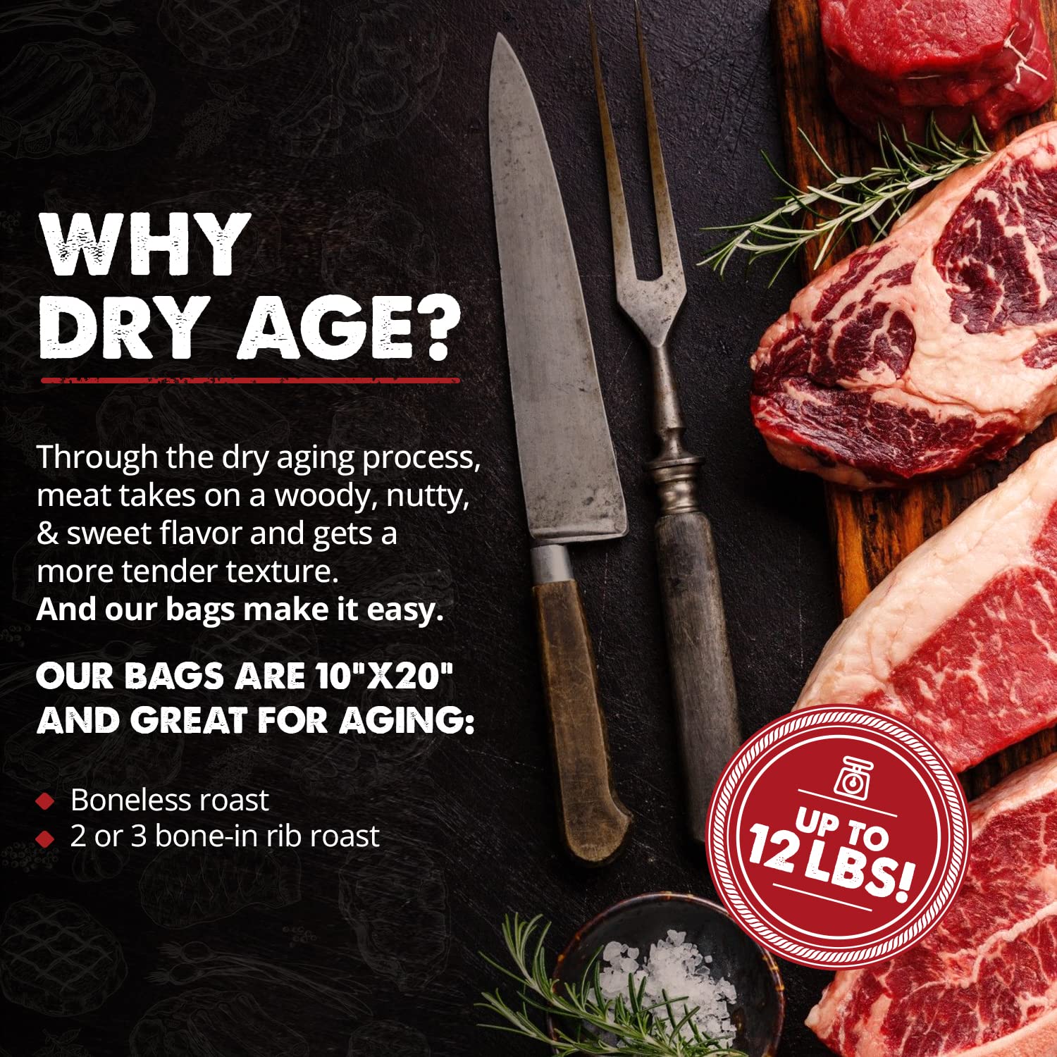UMAi Dry Aging Bags for Steaks - Pack of 3 | Meat Dry Aging Bags for Boneless & Bone-In Rib Roast (8-10 lbs) | No Vacuum Sealer Needed | Achieve Tender Aged Beef in 28-45 Days | Perfect for Home Chefs & Steak Lovers | Ideal for Dry Aging Ribeye, Tomahawk & Premium Cuts at Home