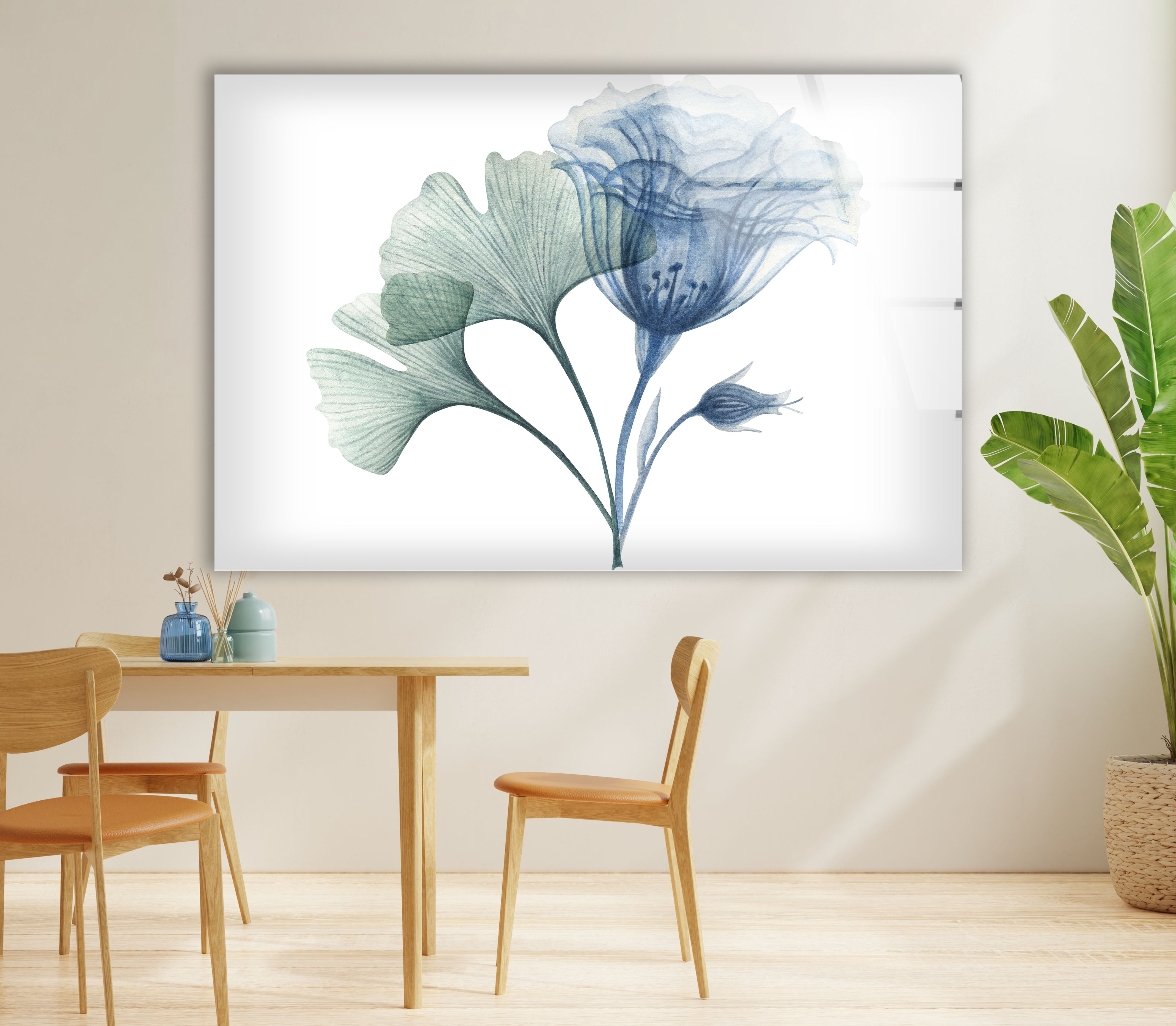 Blue Bloom Wall Art - Elegant Floral Glass Print for Modern Home Decor | Perfect for Living Room, Bedroom & Office Wall Decoration