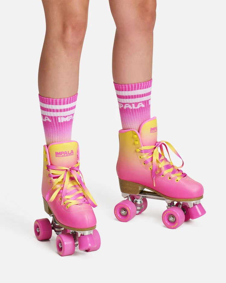 Impala Stripe Skate Socks 3-Pack - Colorful Cushioned Ankle Socks for Roller Skating, Roller Derby & Outdoor Sports - Tropicana Stripe Design