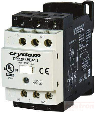 DRC3R40E420 AC Motor Controller & Contactor - 7.6 Amp, 18-30VDC Control, 48-440VAC Load, 2 Solid State NO Aux Contacts, Zero Crossing - Ideal for Industrial Automation, HVAC Systems, and Motor Control Applications