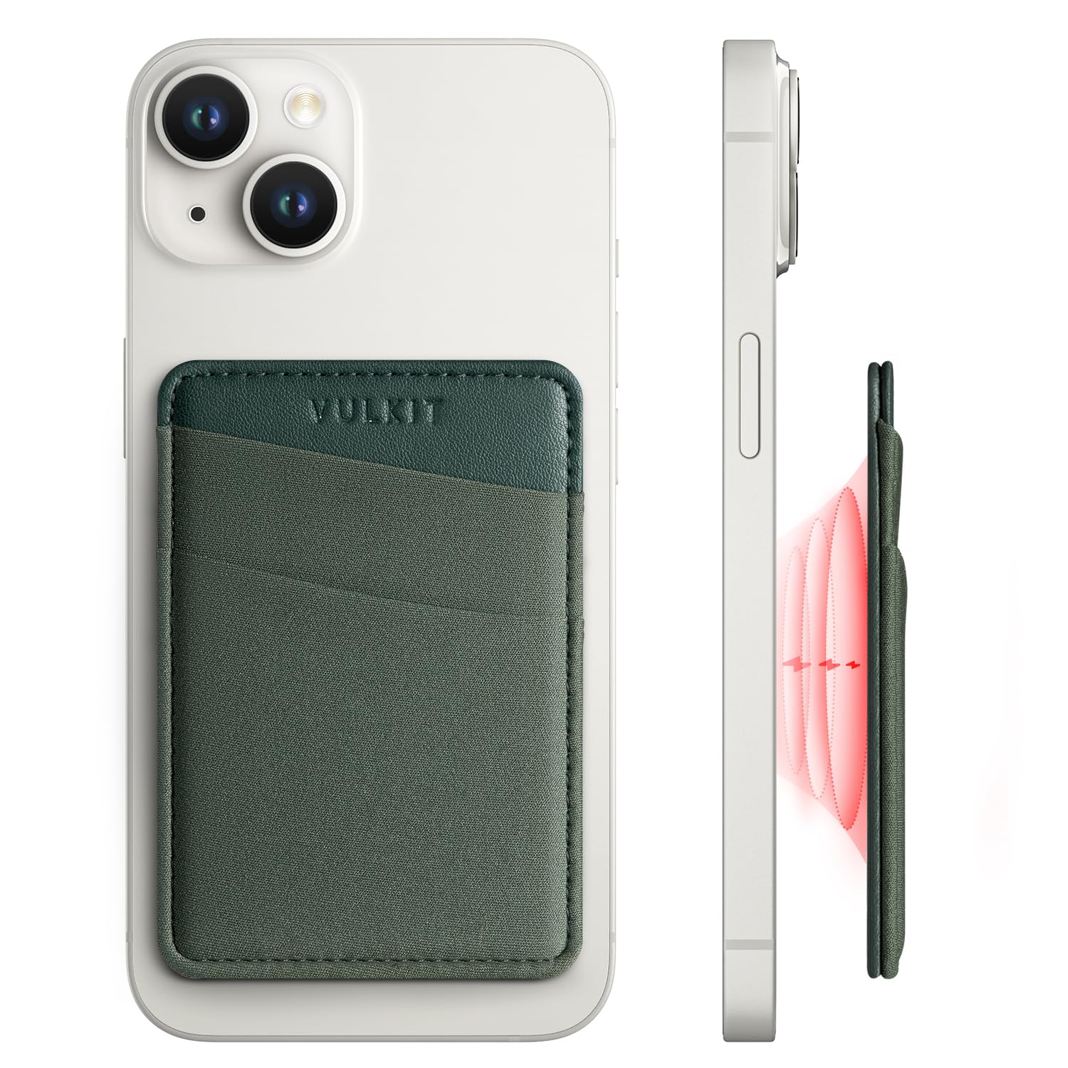 VULKIT Magnetic Phone Wallet for MagSafe - Slim RFID Blocking Card Holder for iPhone 16/15/14/13/12 Series - Compatible with MagSafe Cases (Forest Green) - Perfect for Everyday Use, Travel & Contactless Payments