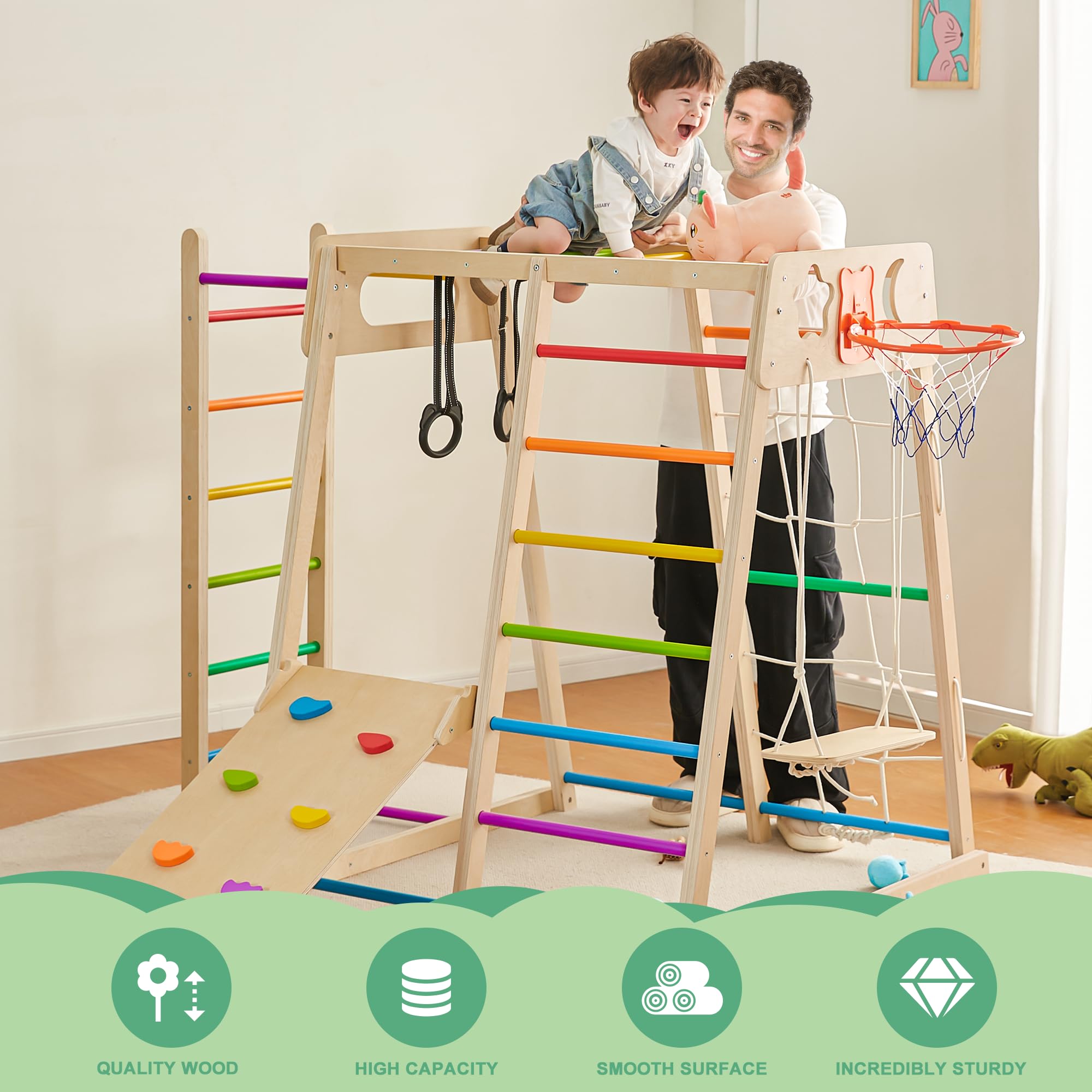 Best Indoor Playground for Toddlers 1-3 Years - Climbing Toys with Basketball Hoop, Slide, Climbing Wall, Net, Monkey Bars & Swing - Perfect for Home Playrooms, Daycares & Preschools