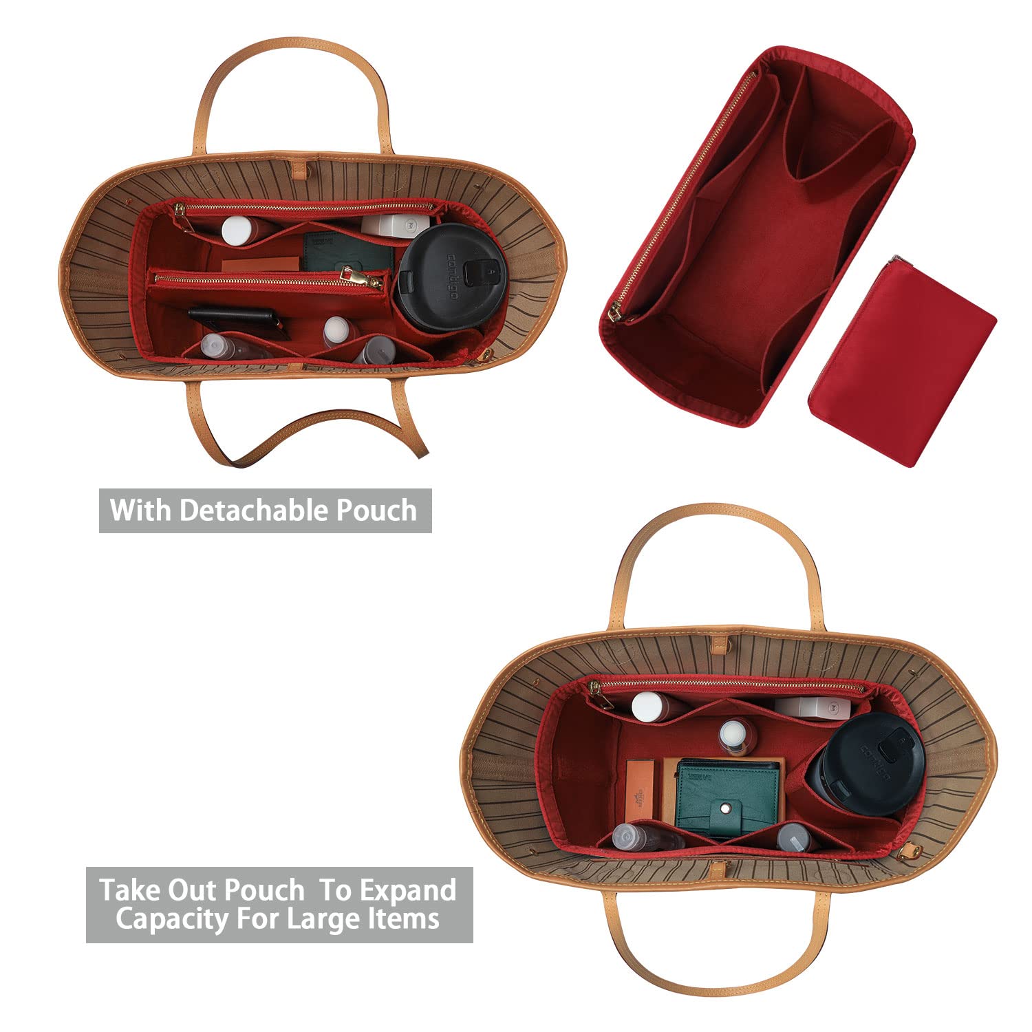 ZTUJO Felt Purse Organizer Insert for Louis Vuitton Speedy, Neverfull, Graceful & Tote Bags - Handbag Shaper & Storage Solution for Travel, Work & Daily Use