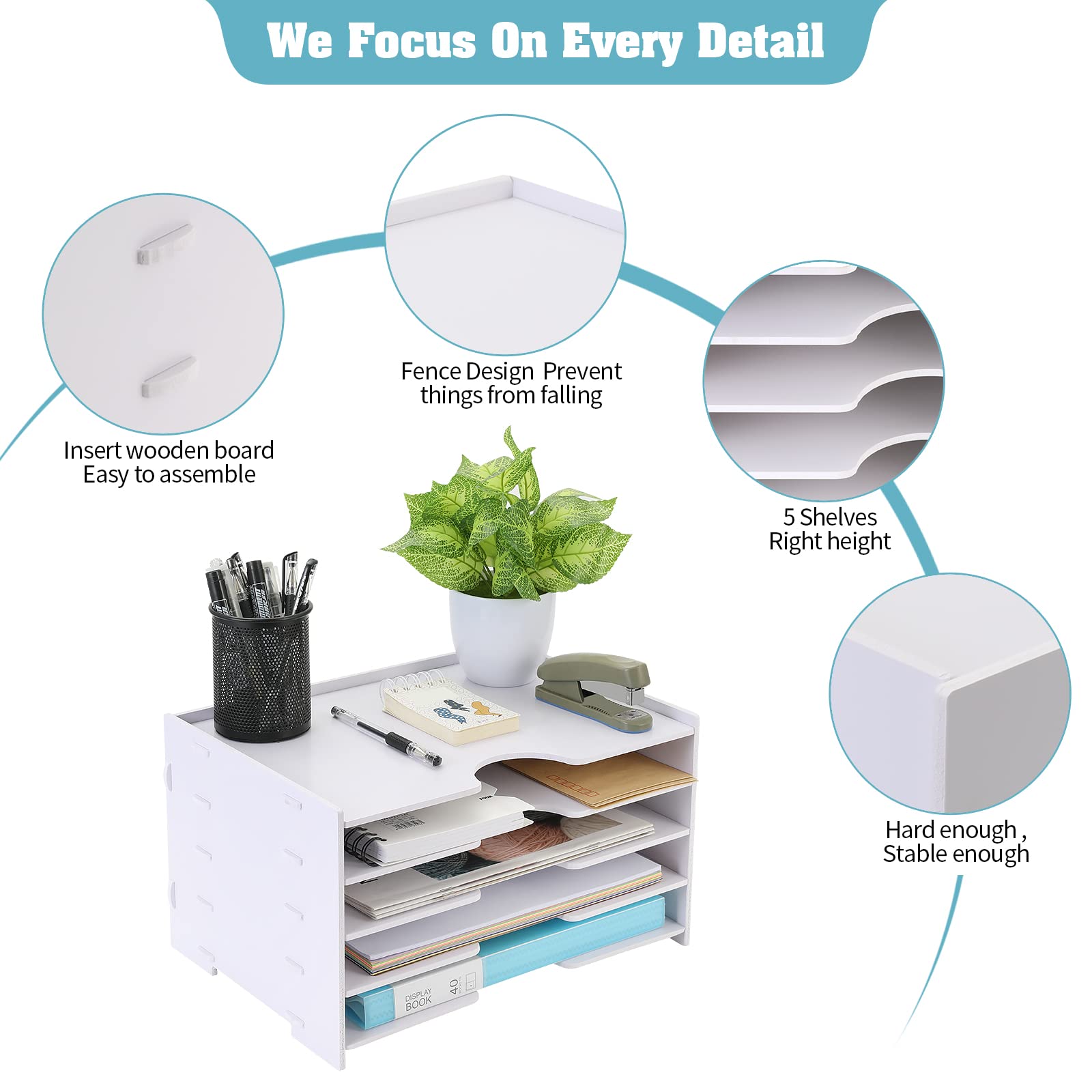4-Tier Wooden Desktop Paper Organizer - Office & Home Storage
