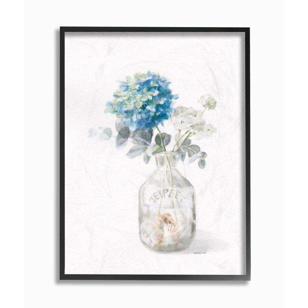 Stupell Industries Blue Floral Beach Still Life Framed Wall Art Painting - 24x30 Inch Multi-Color Canvas for Living Room, Bedroom & Office Decor