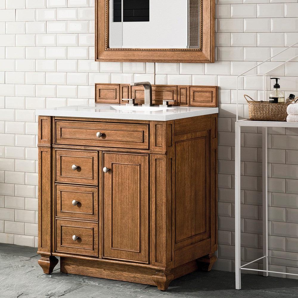 James Martin Vanities Bristol Collection 30-Inch Single Bathroom Vanity in Saddle Brown with Optional Countertops - Perfect for Modern Master Bathrooms and Guest Bathroom Renovations