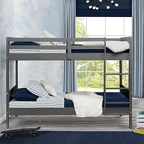 Delta Children Convertible Twin Over Twin Wood Bunk Bed with Ladder & Guardrails - Converts to 2 Separate Twin Beds - Charcoal Finish - Perfect for Kids' Bedrooms, Guest Rooms & Small Spaces - Ships in 2 Boxes