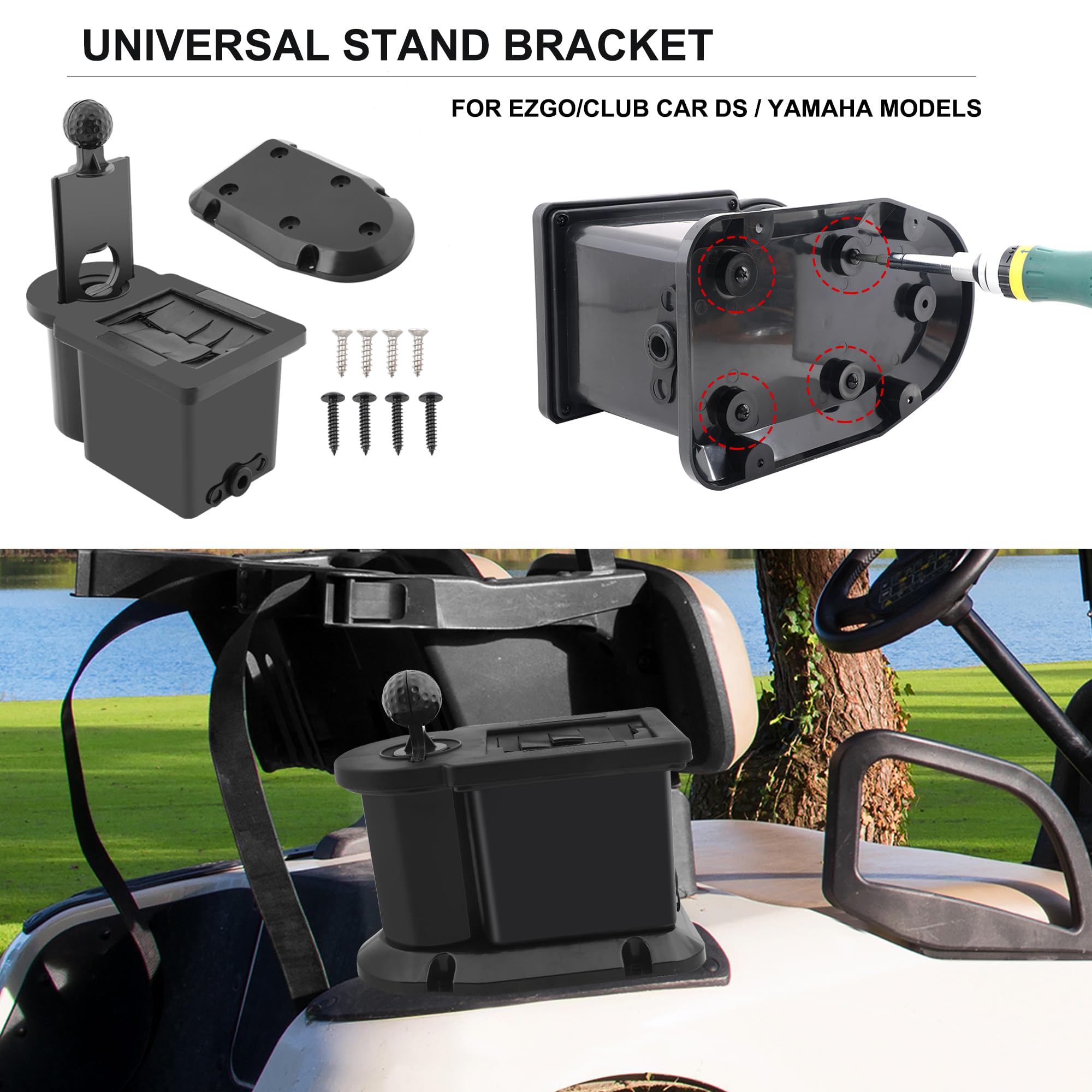 Roykaw Golf Cart Ball & Club Head Cleaner - Compatible with EZGO, Club Car, Yamaha (Includes Precedent Bracket Upgrade) - Perfect for Golf Course Maintenance & Equipment Cleaning