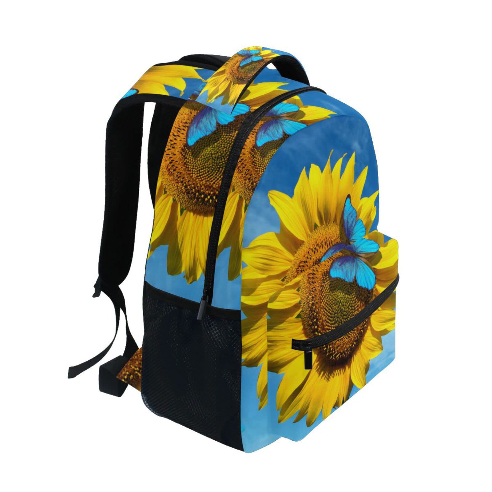 JIPONI Sunflower Blue Sky Butterfly Backpack for Women & Men - Stylish School Bag, Laptop Backpack for Students, Travel Daypack & Purse - Perfect for College, Work & Outdoor Adventures
