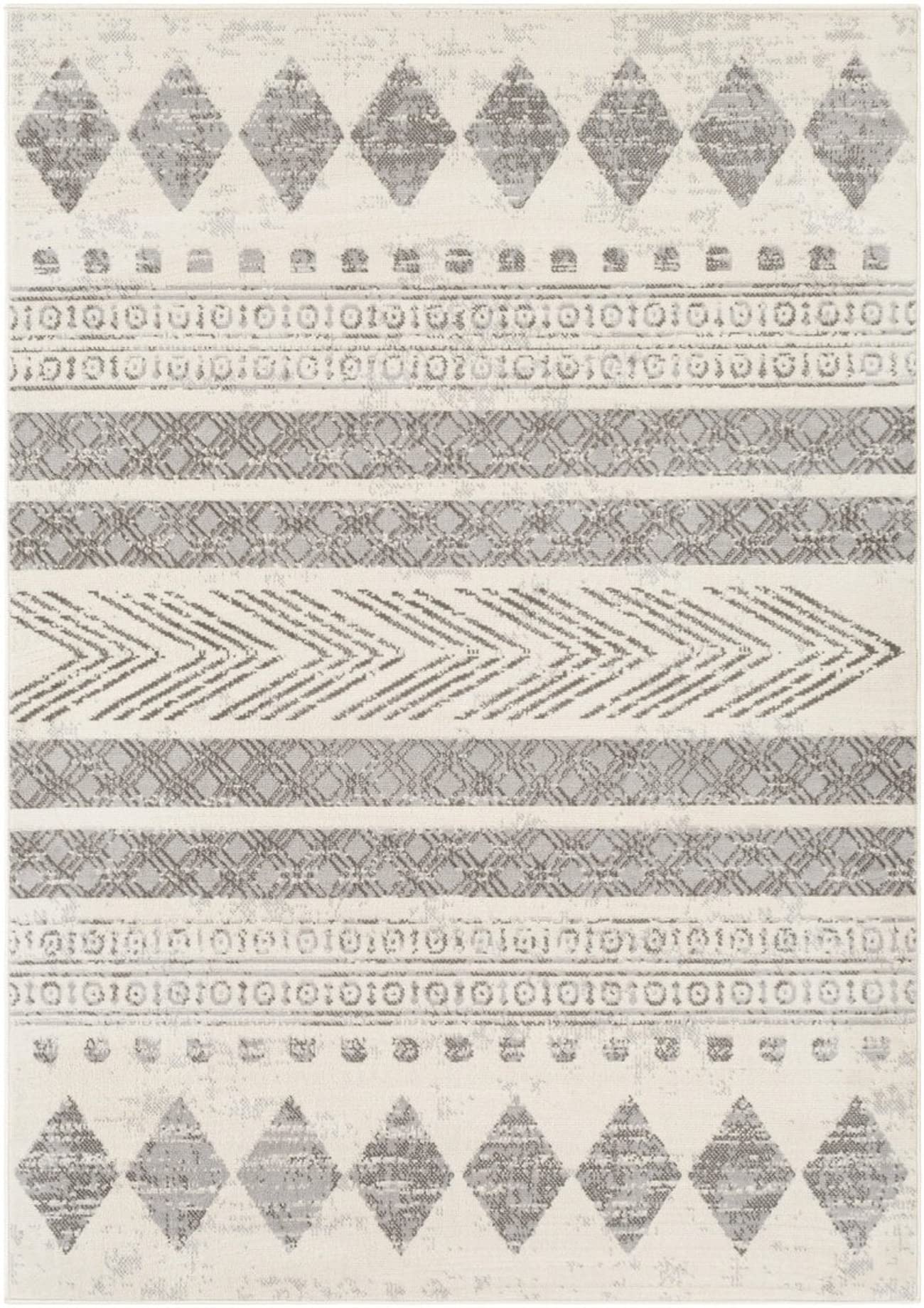 Mark&Day 6x9 Oosseld Global Light Gray Area Rug - Soft Grey Beige White Carpet for Living Room, Bedroom, Kitchen - 6'7