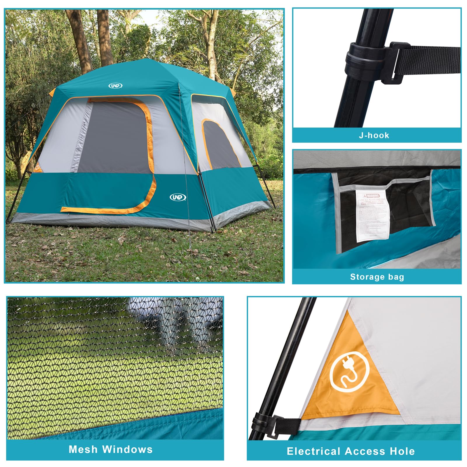 UNP 4-Person Camping Tent - Lightweight Portable Cabin Tent with Easy Setup & Waterproof Rainfly - Perfect for Family Camping, Hiking, and Outdoor Adventures