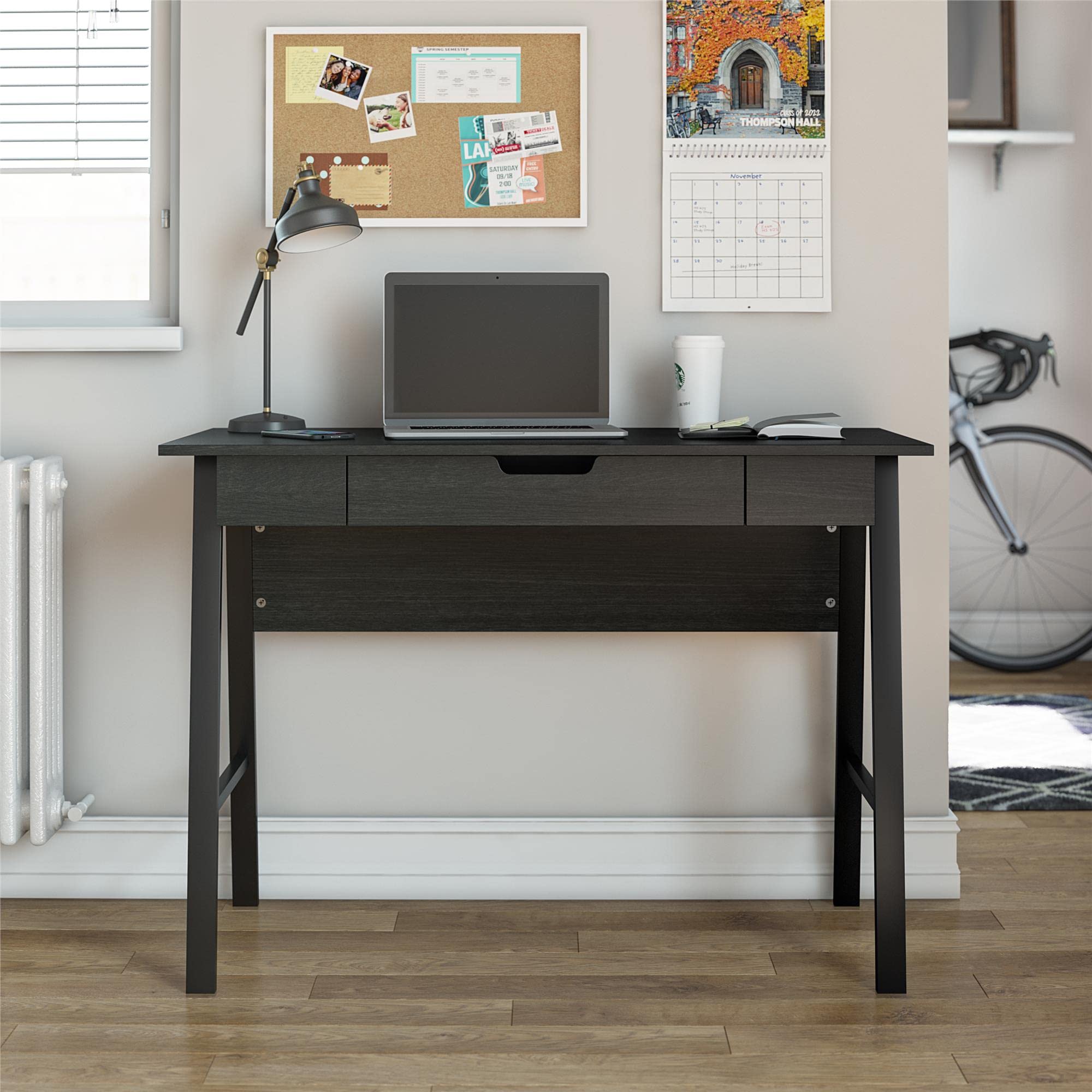 Ameriwood Home Oxford Computer Desk - Black Oak Finish, Modern Writing Desk for Home Office, Study & Workspace
