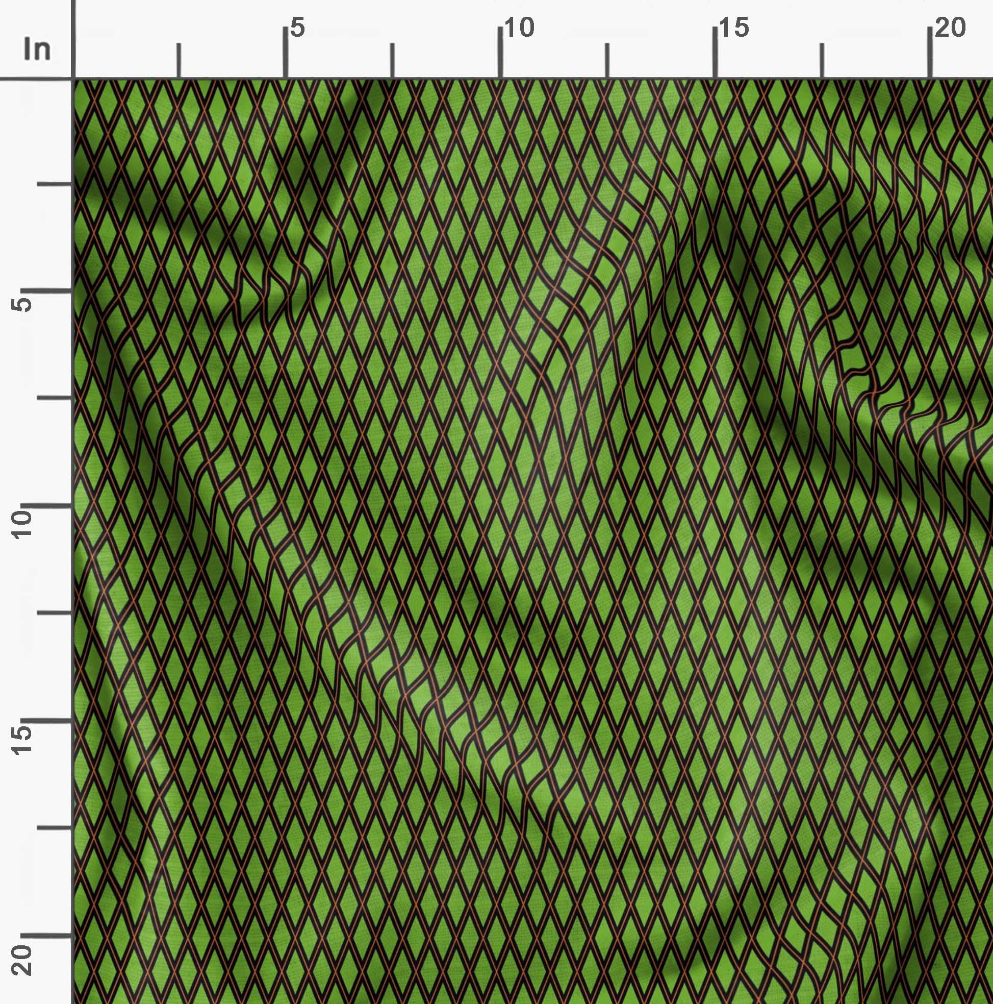 Soimoi Moss Green Georgette Fabric by The Yard - 42 Inch Wide Diamond Geometric Print - Elegant Classic Pattern for Dresses, Curtains & Home Decor