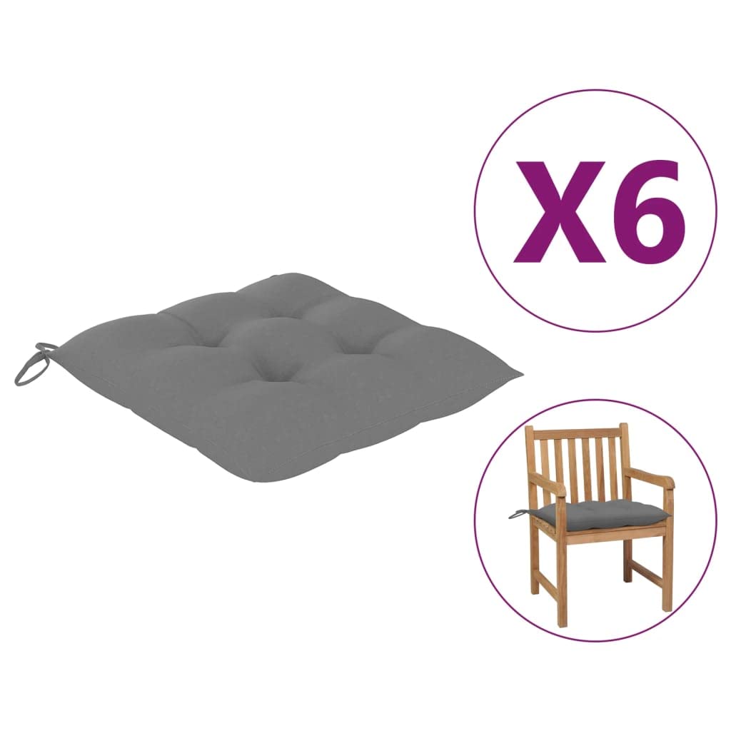 6-Piece Non-Slip Square Chair Cushions Set - 19.7x19.7x2.8 Inch Thick Replacement Seat Pads with Ties for Indoor/Outdoor Furniture, Patio Swing, Garden Chairs (Gray Fabric) - Perfect for Backyard Relaxation, Deck Lounging & Outdoor Dining