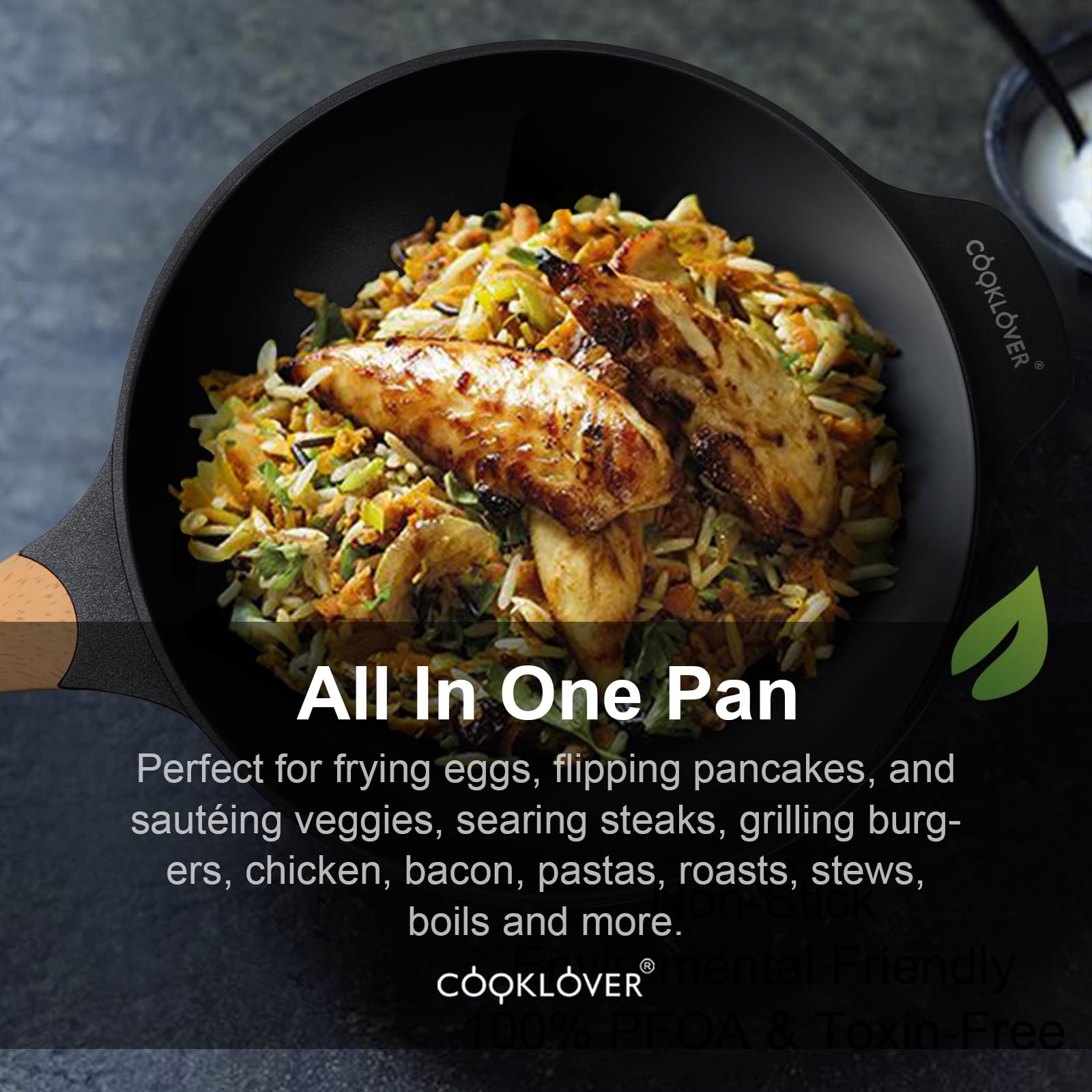 COOKLOVER 12.6 Inch Nonstick Wok Pan - Die-Cast Aluminum Stir Fry Pan with Lid, PFOA-Free & Scratch Resistant, Induction Compatible for Healthy Cooking | Perfect for Asian Stir Fry, Sautéing & Home Kitchen Use